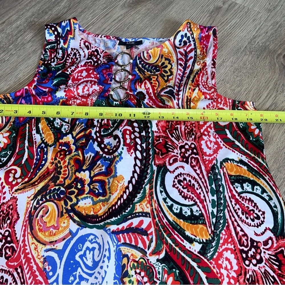 MSK Womens sleeveless paisley dress w/ 3 ring accent neckline, size L - Picture 3 of 4